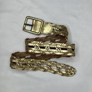 Hollister Metallic Gold Leather Braided Waist Belt Size XS/S, casual, quality.